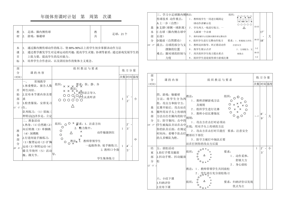 五年级足球脚内侧传球及游戏课时计划1_第1页