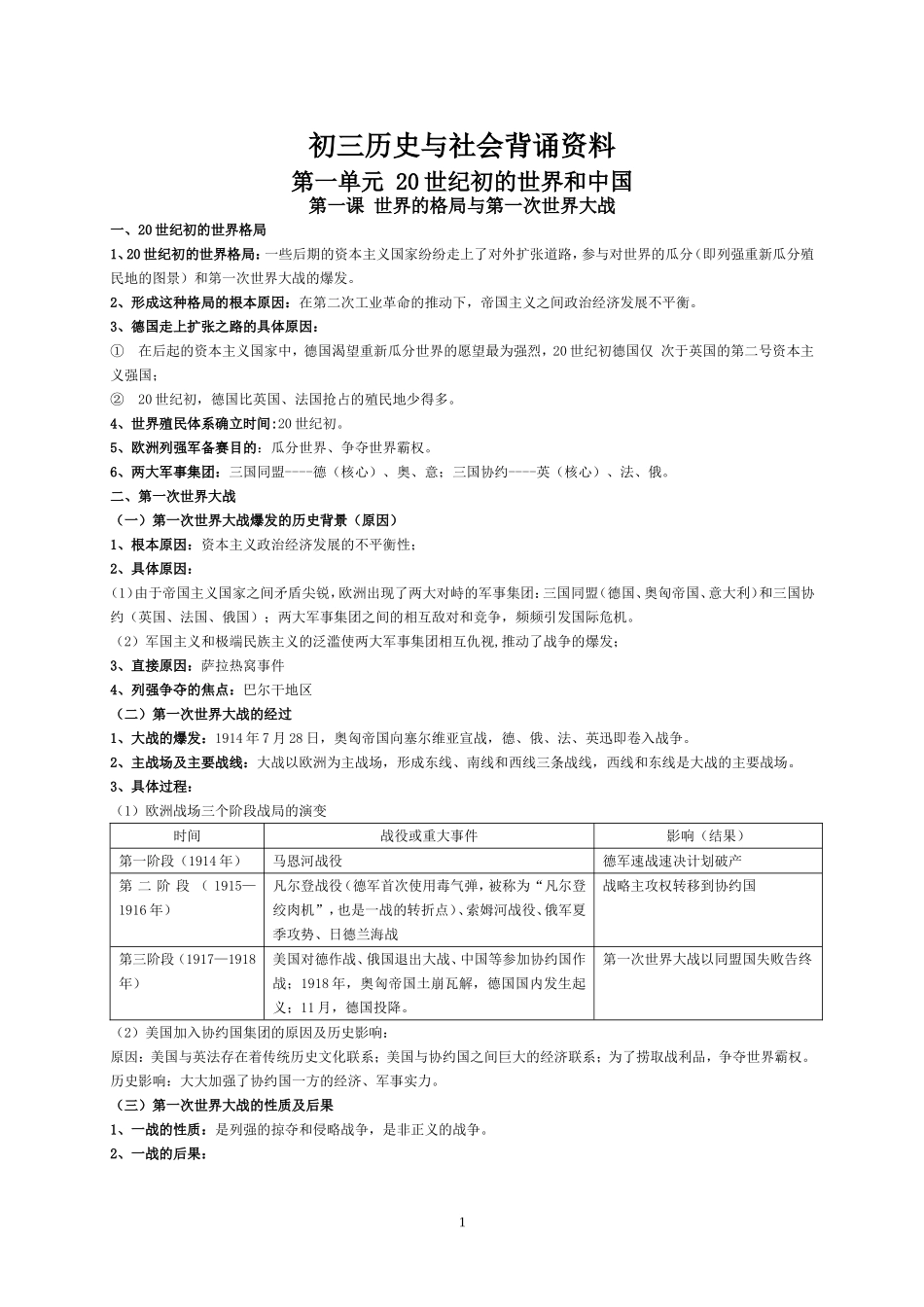 初三历史与社会背诵资料1_第1页