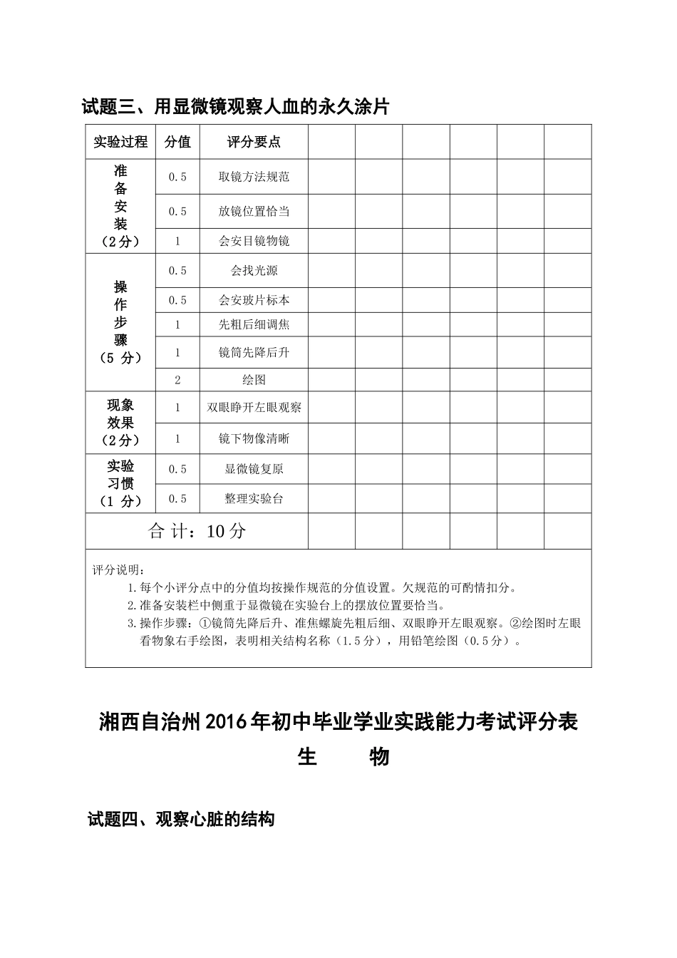 2016年初中生物实验评分细则_第3页