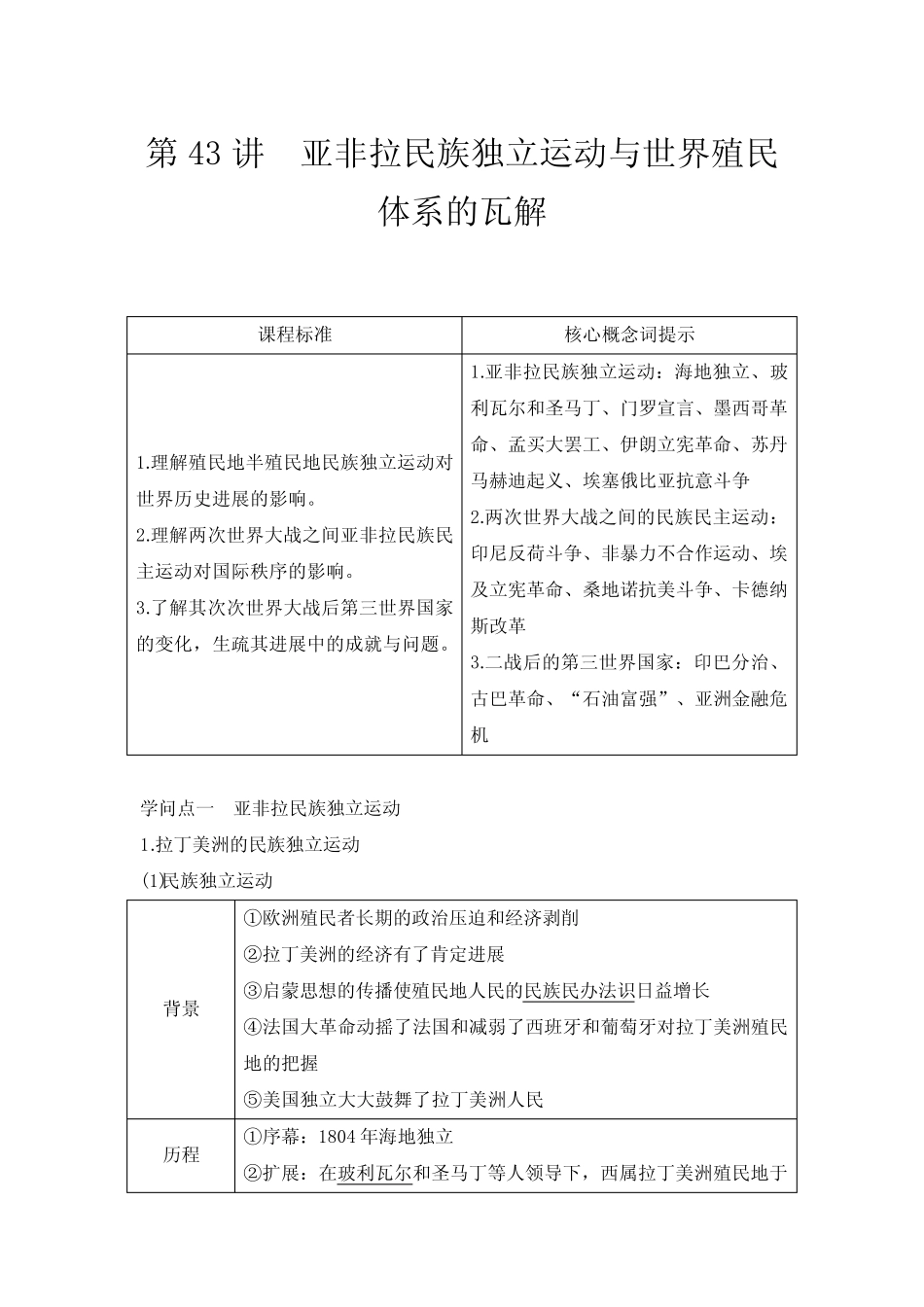 第43讲 亚非拉民族独立运动与世界殖民体系的瓦解_第1页