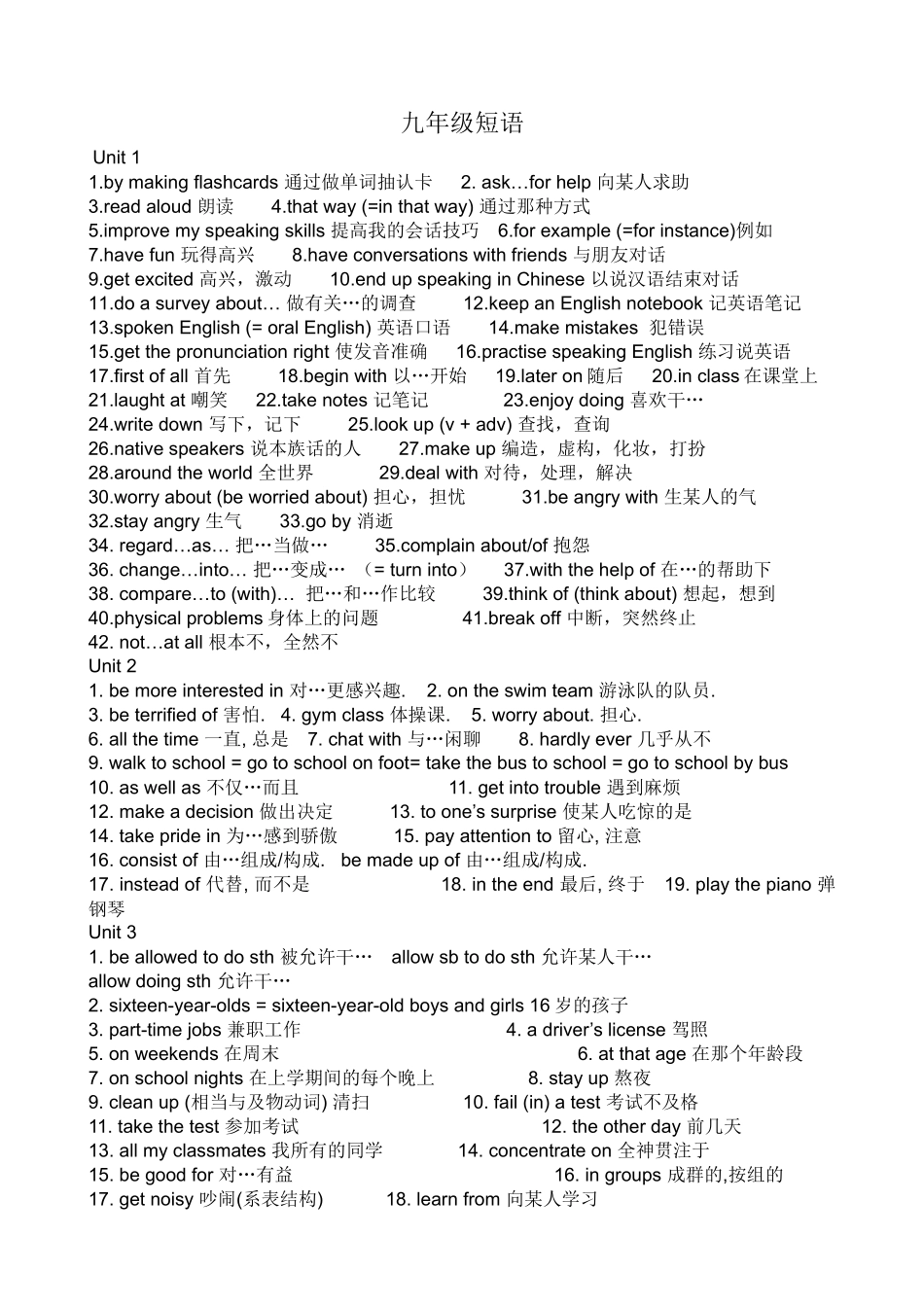 2016秋九年级英语短语_第1页