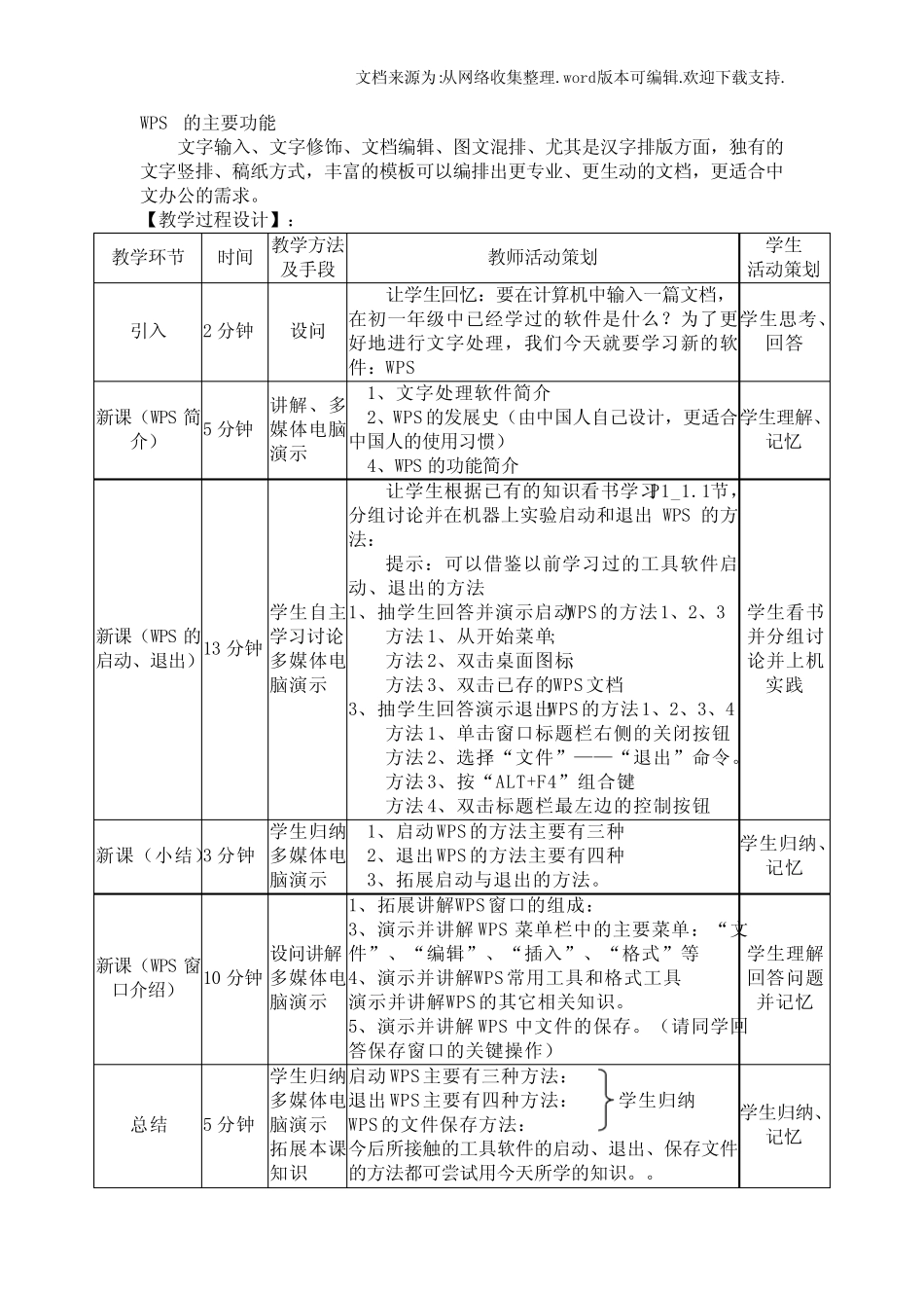 川教版信息技术八上第1课认识WPS文字处理软件word教案_第2页