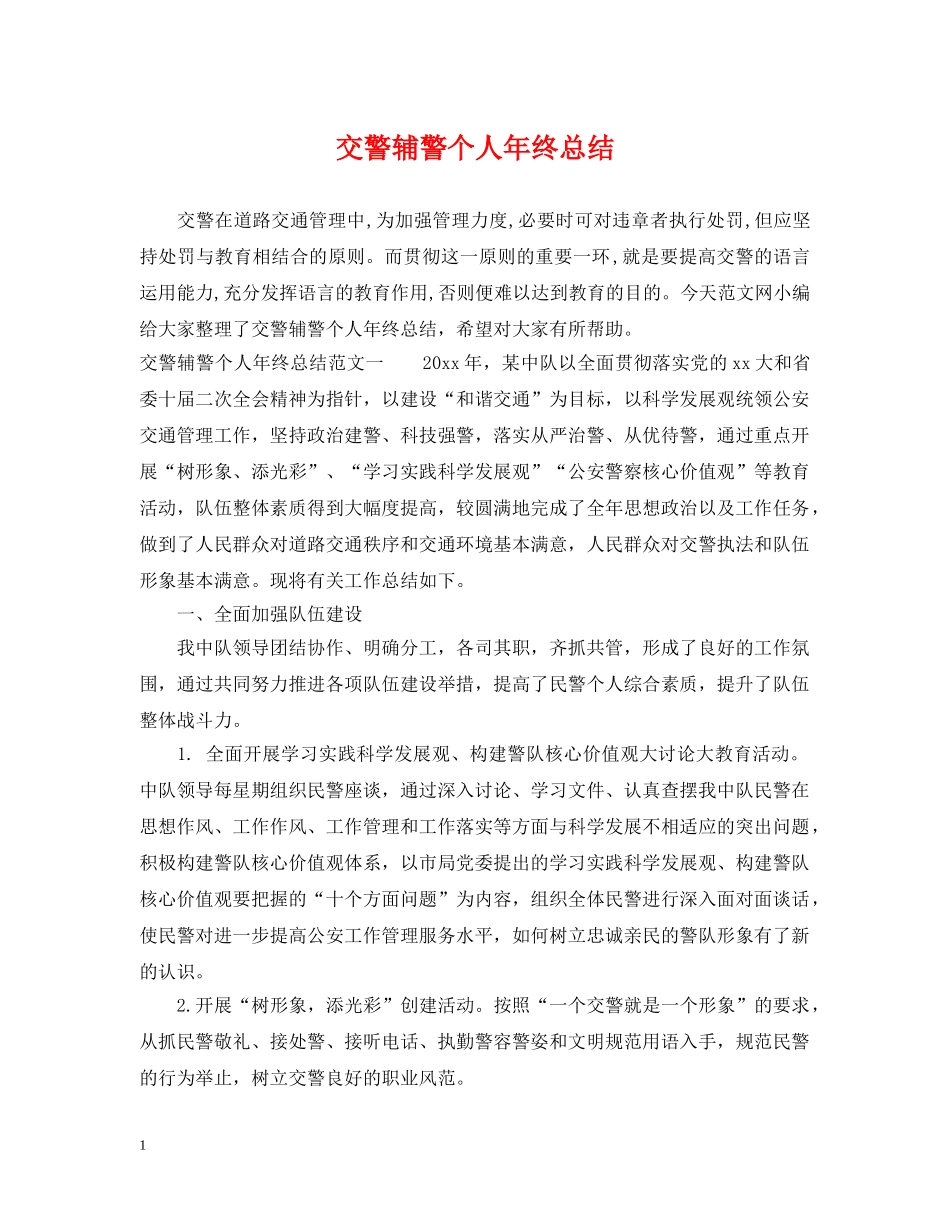 交警辅警个人年终总结 _第1页