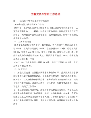 交警大队车管所工作总结 