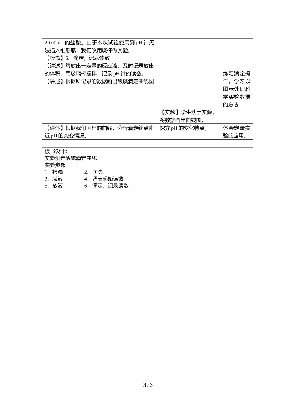 实验测定酸碱滴定曲线(教学设计)_第3页