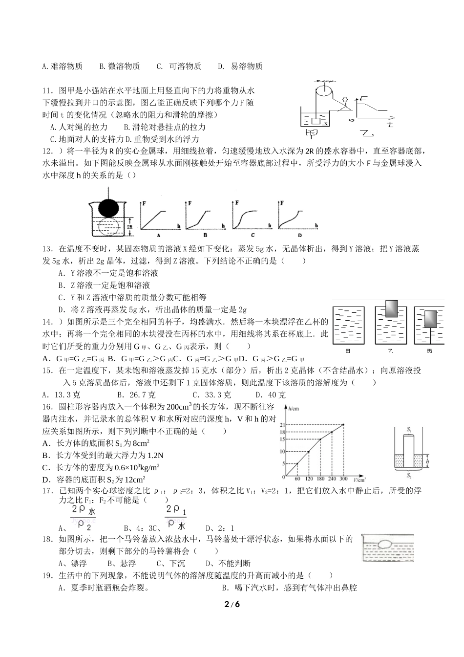 浙江锦绣科学2016年第一学期9月阶段检测初二科学_第2页