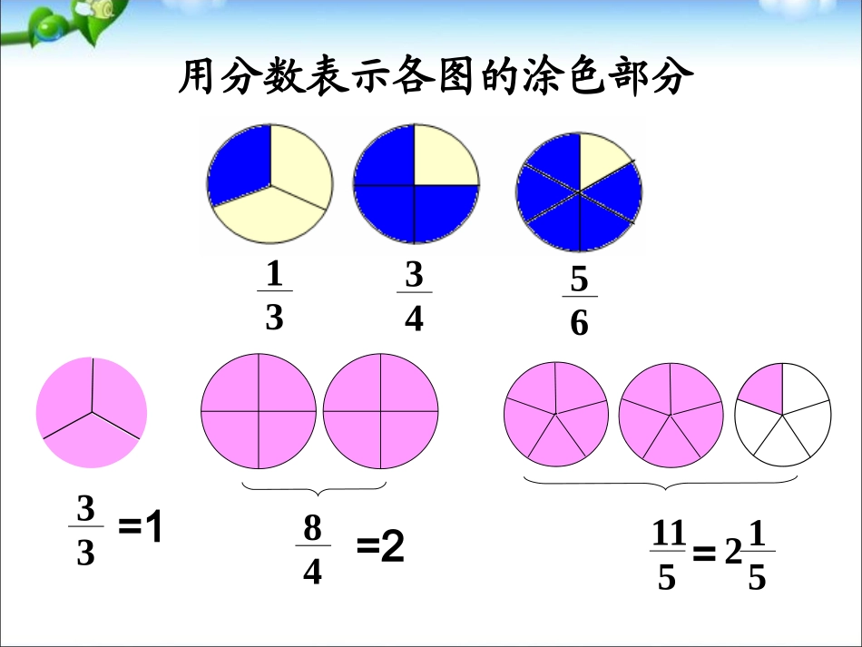 2015人教版数学五下《真分数和假分数》课件_第3页
