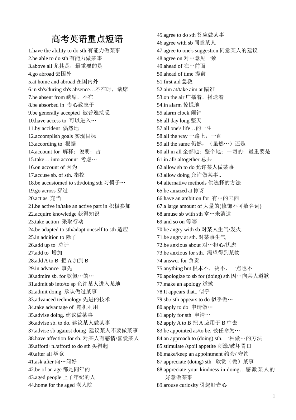 高考英语重点短语(1650个)_第1页