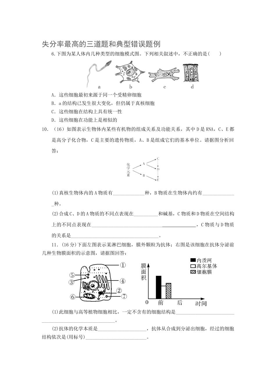 失分率最高的三道题和典型错误题例_第1页