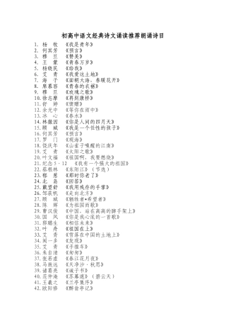 初高中语文经典诗文诵读推荐朗诵诗目（诗朗诵比赛参考）