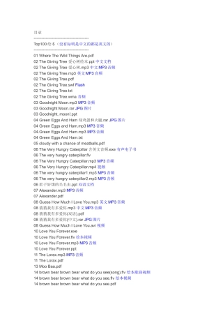 世界TOP100绘本(英文-中文-部分含音频视频)-儿童图画故事书目录