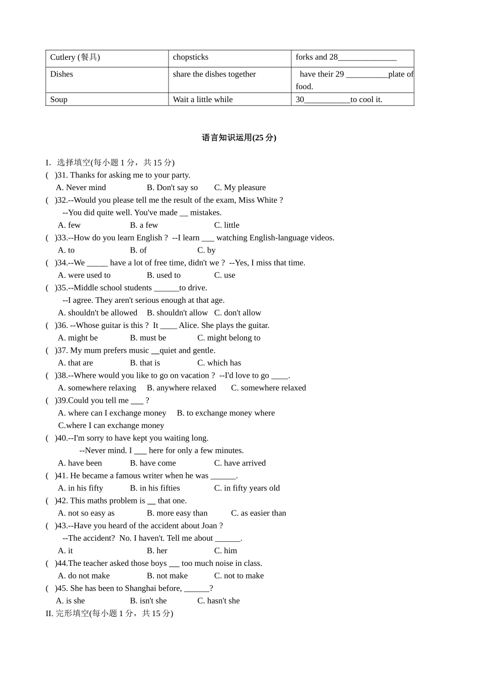 中考英语复习质量检测原创试卷_第3页