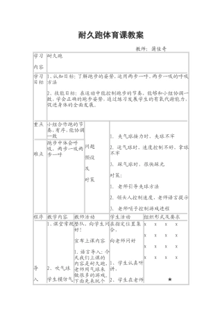耐久跑体育课教案