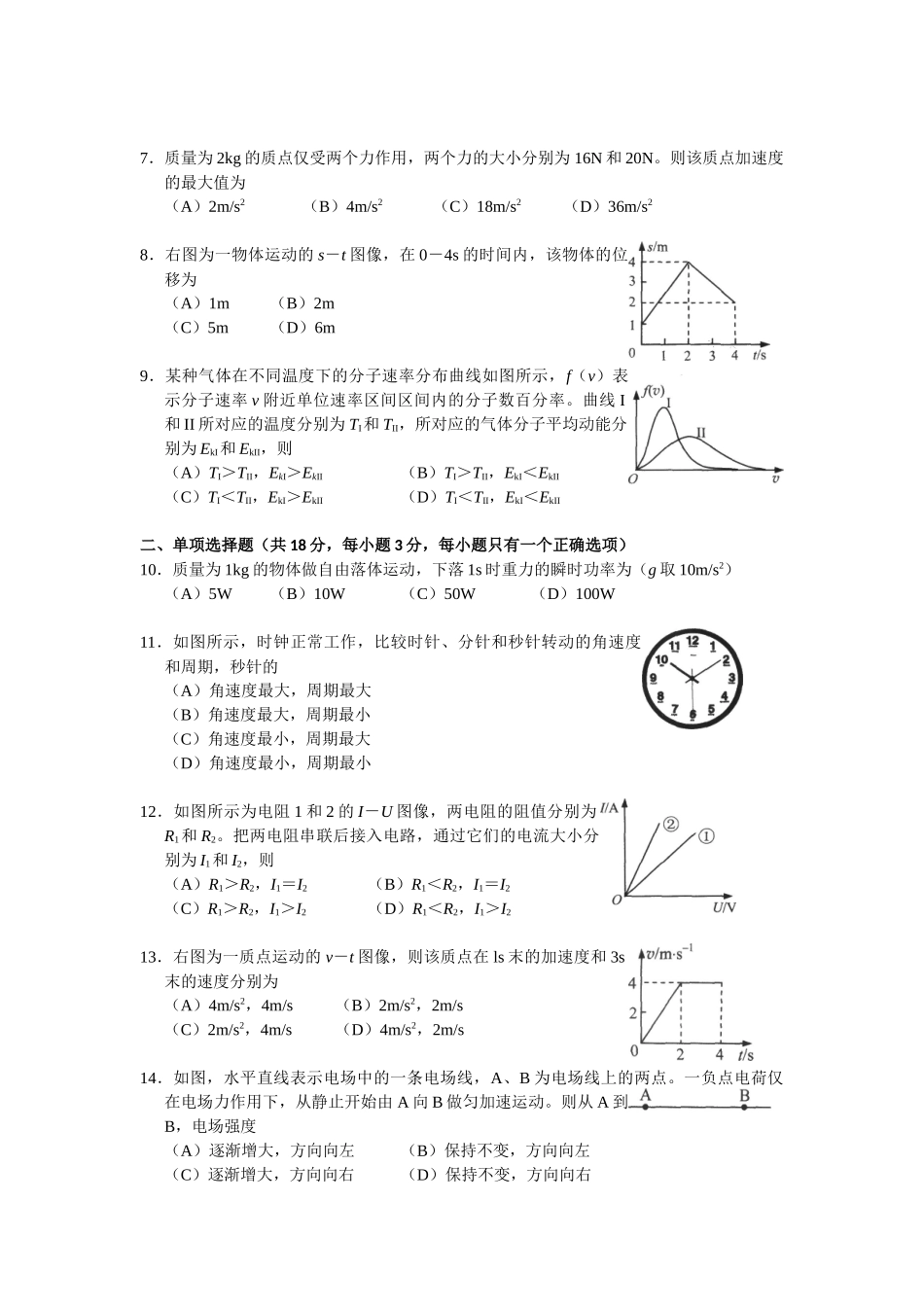 2014年上海市普通高中学业水平考试物理试卷_第2页