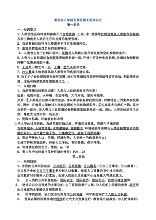 教科版八年级思想品德下册知识点
