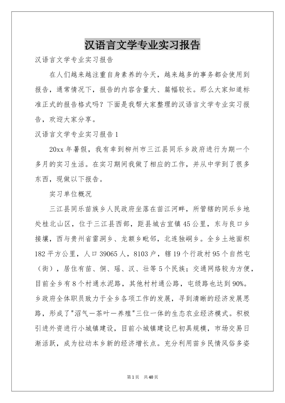 汉语言文学专业实习报告_第1页
