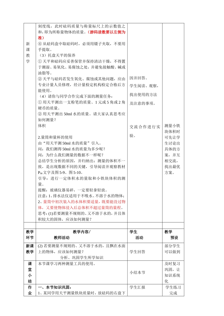 沪科版八年级物理全册《52学习使用天平和量筒》教案_第2页
