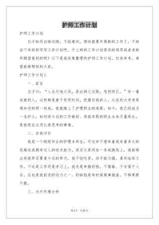 护师工作参考计划