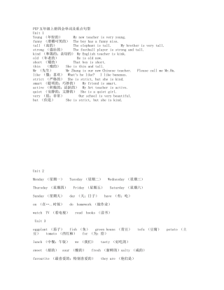 PEP五年级上册四会单词及重点句型