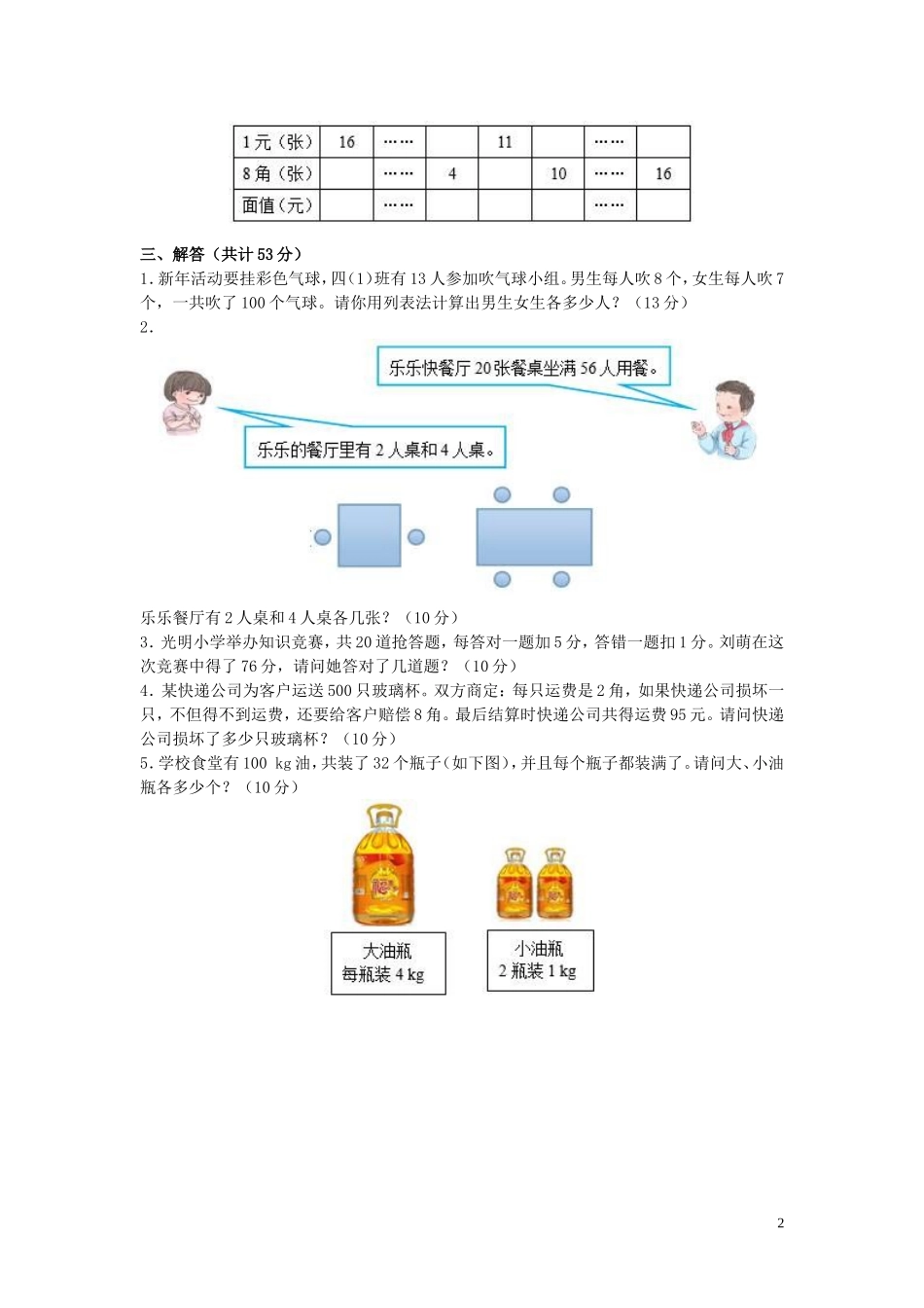第九单元《数学广角──鸡兔同笼》同步试题（1） (2)_第2页