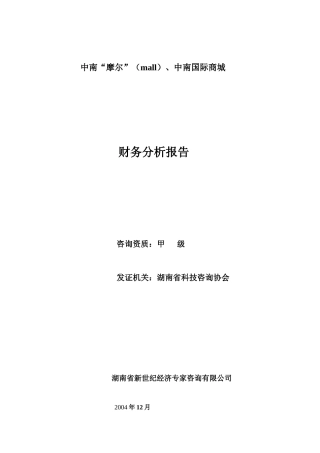 中南“摩尔”mall）中南国际商城财务分析报告