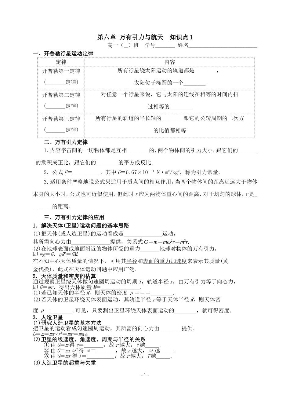第六章万有引力与航天基础知识1_第1页