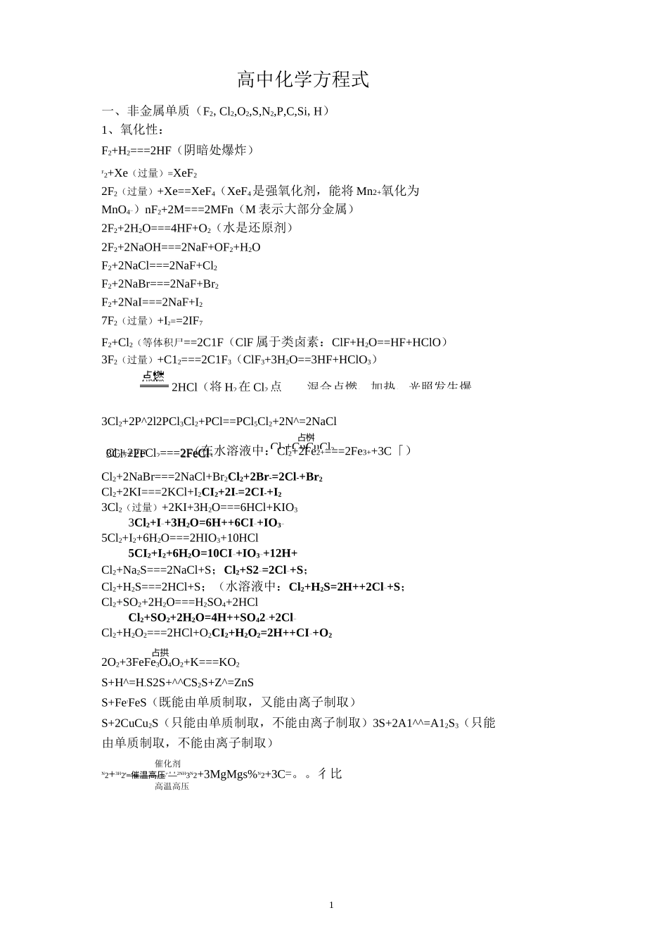 高中化学方程式(总)_第1页