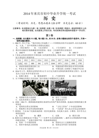 2014来宾历史试题