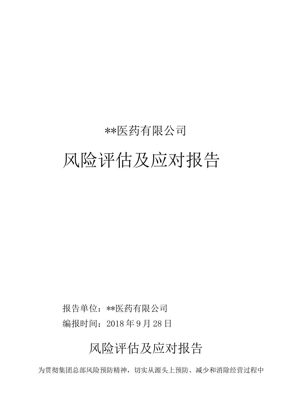 某某医药公司风险评估及应对报告_第1页
