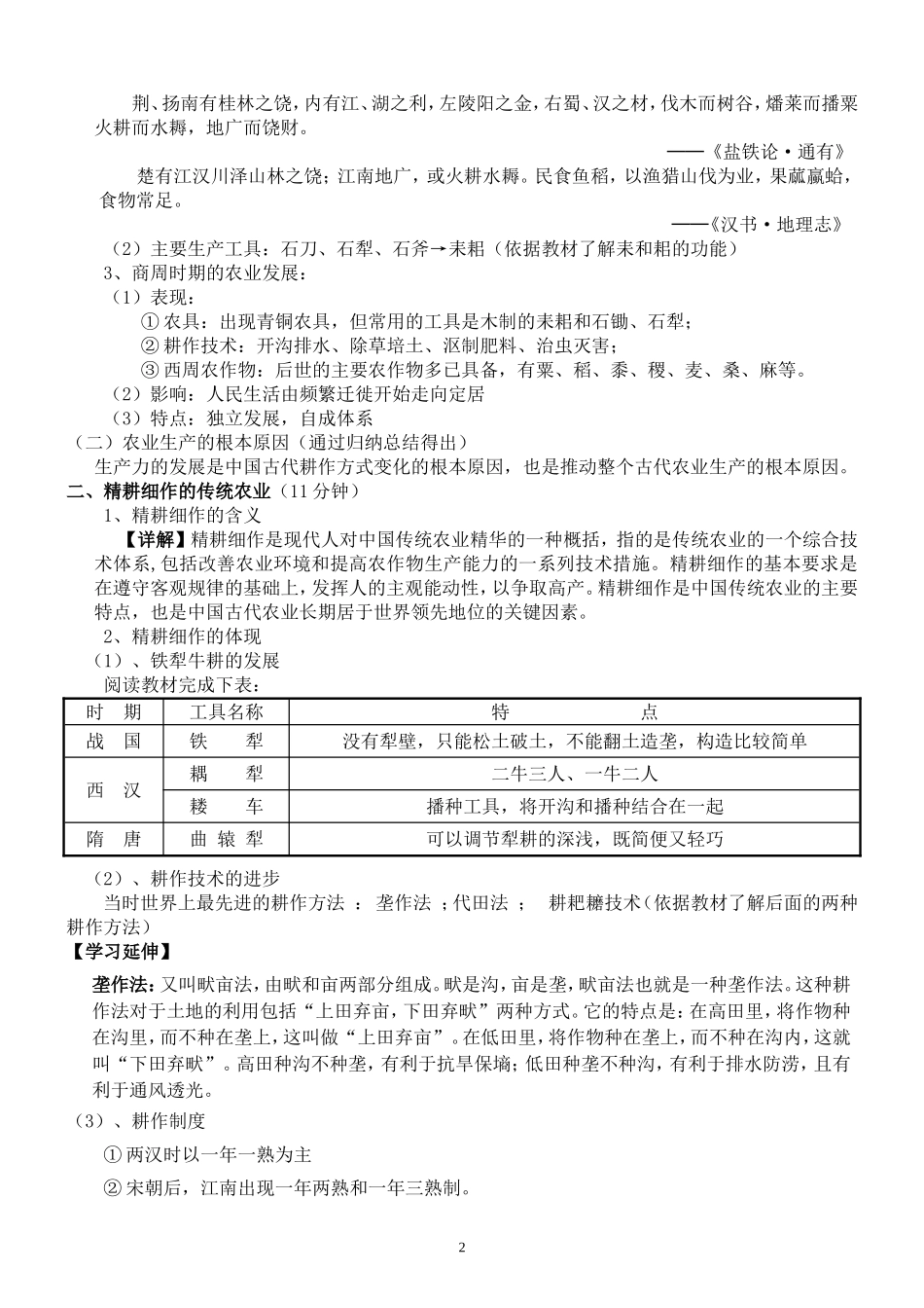 第一单元第1课《发达的古代农业》教学设计(通辽市扎鲁特一中梁玉英)_第2页