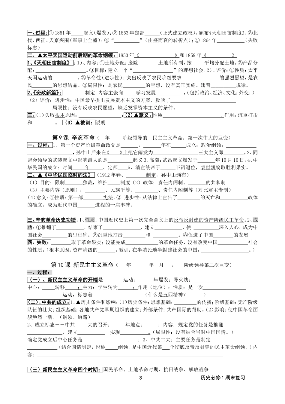 高中历史人教版必修一总复习全套填空及答案_第3页