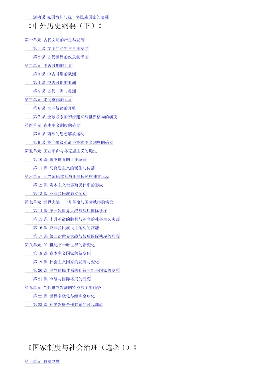 部编版高中历史教材目录(纲要上下+3本选必)_第2页