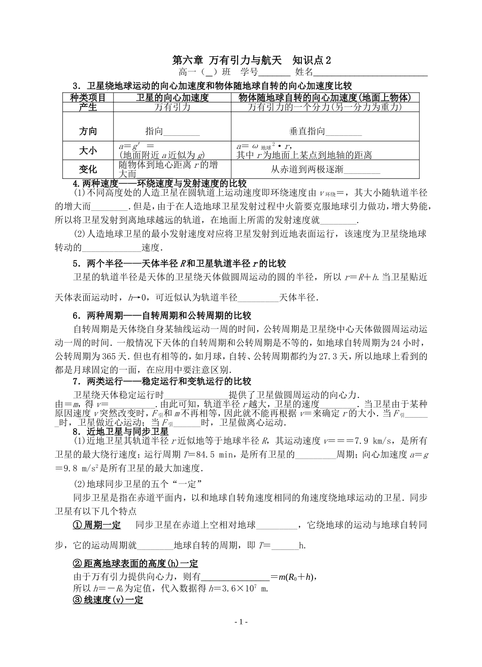 第六章万有引力与航天基础知识2_第1页
