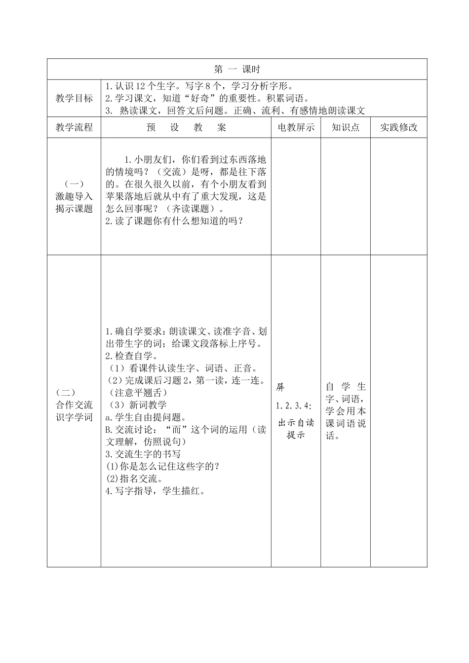《苹果落地》教学设计_第2页