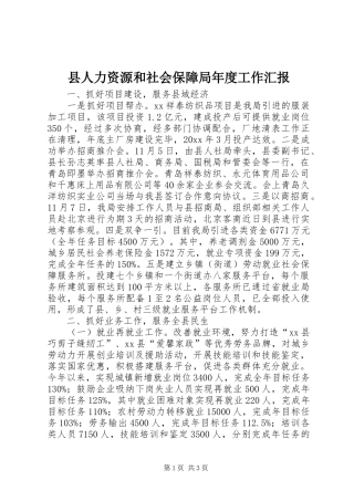 县人力资源和社会保障局年度工作汇报