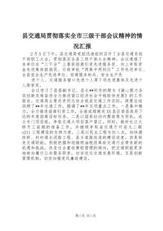 县交通局贯彻落实全市三级干部会议精神的情况汇报