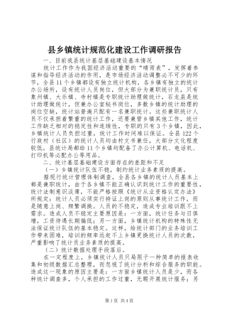 县乡镇统计规范化建设工作调研报告