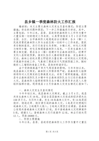 县乡镇一季度森林防火工作汇报