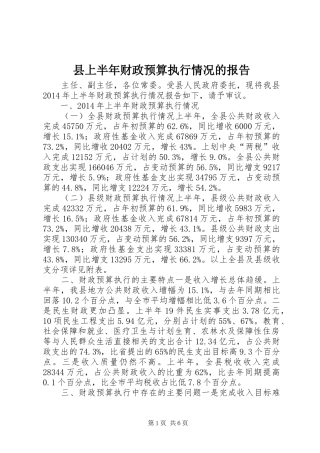 县上半年财政预算执行情况的报告
