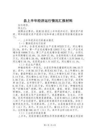 县上半年经济运行情况汇报材料