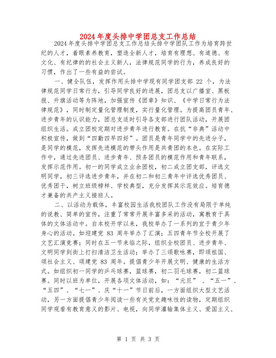2024年度头排中学团总支工作总结_第1页