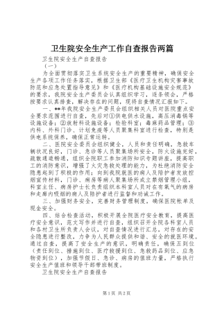 卫生院安全生产工作自查报告两篇