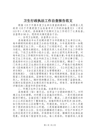 卫生行政执法工作自查报告范文