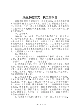 卫生系统三支一扶工作报告