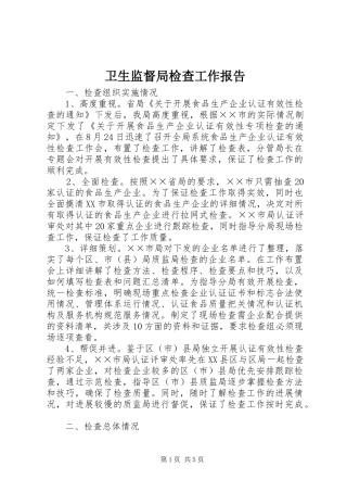 卫生监督局检查工作报告