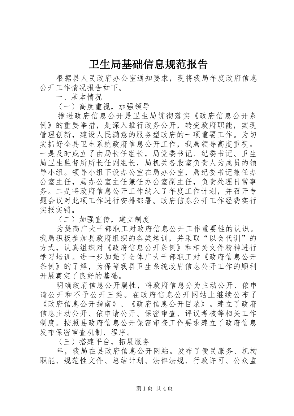 卫生局基础信息规范报告_第1页