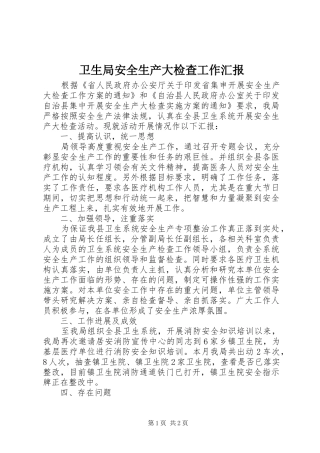 卫生局安全生产大检查工作汇报
