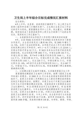 卫生局上半年综合目标完成情况汇报材料