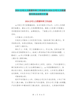 2024公司人力资源年终工作总结与2024公司人力资源部年终总结范文汇编.doc