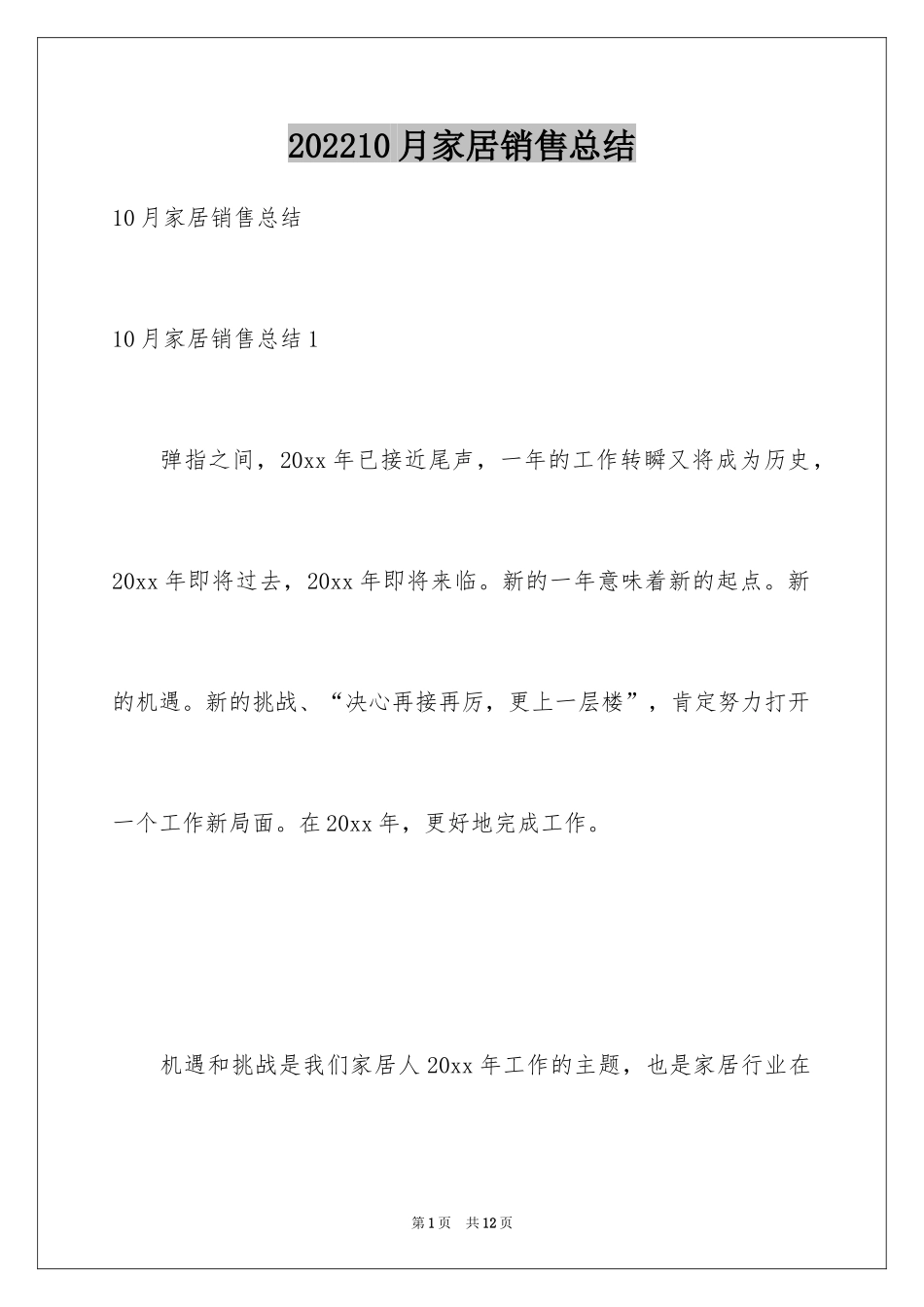 202410月家居销售总结_第1页